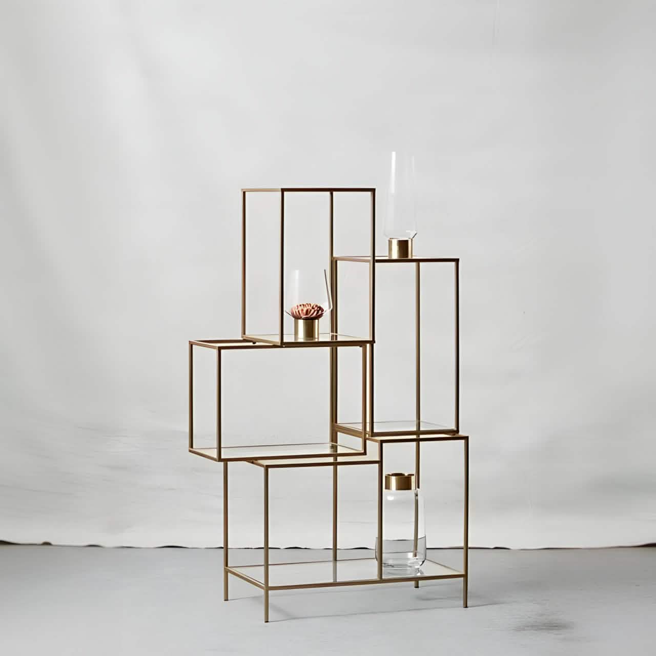 وحدة أرفف معدن و زجاج