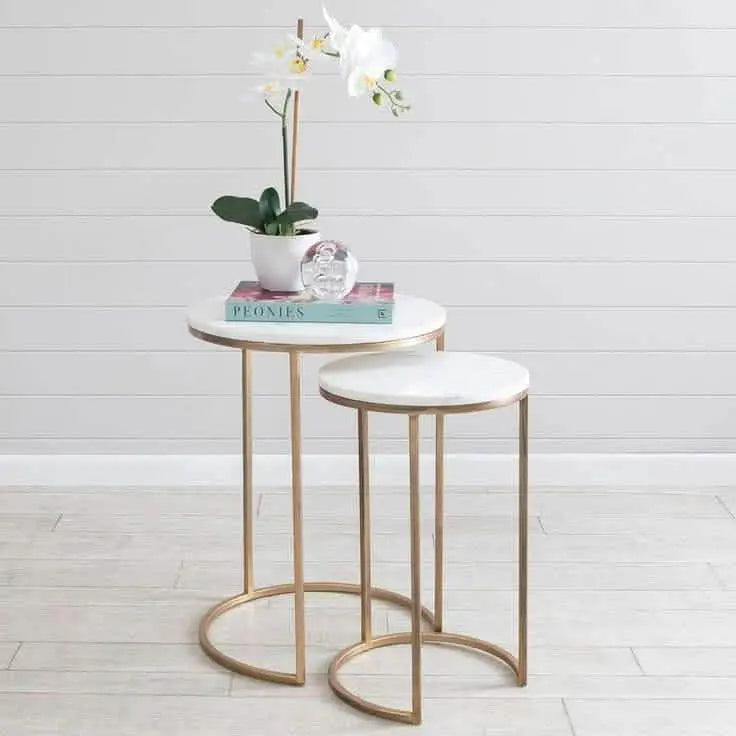 ترابيزة جانبية متداخلة معدن بسطح رخام