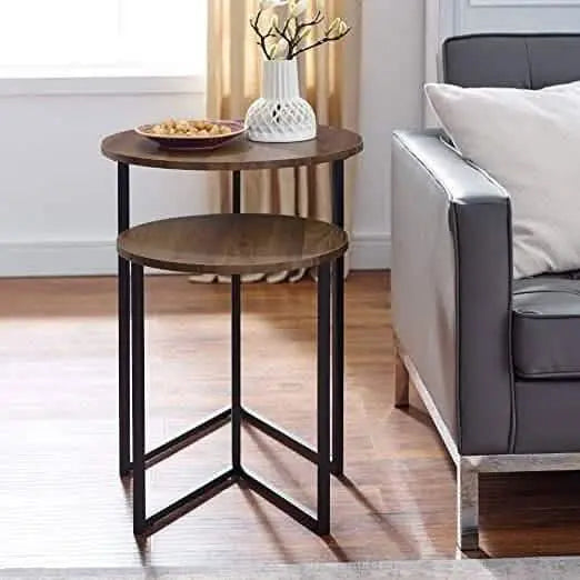 ترابيزة جانبية متداخلة معدن بسطح خشب