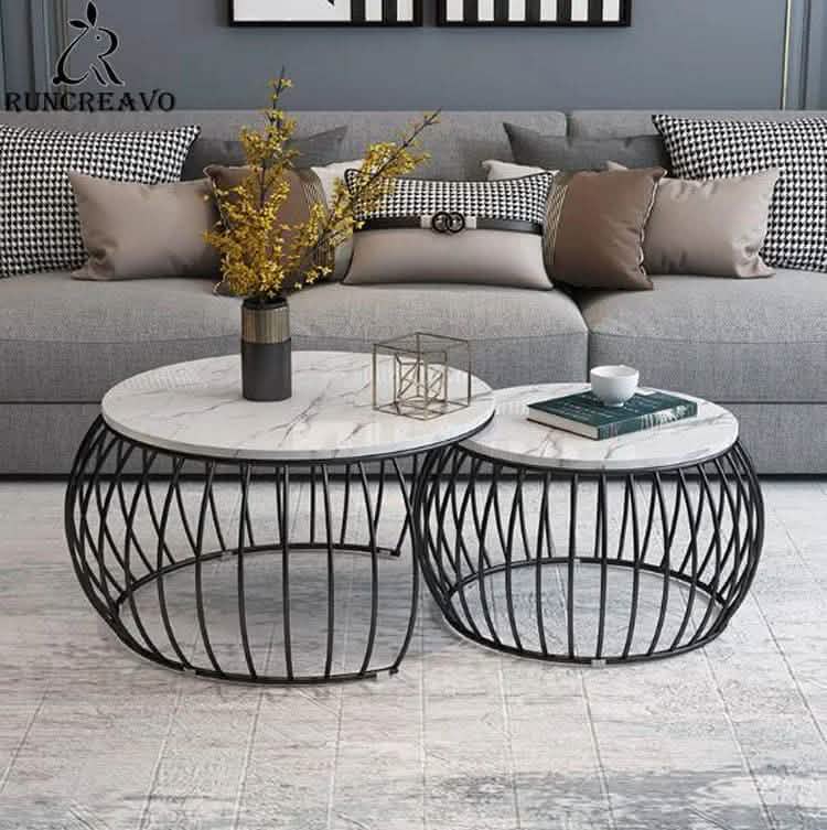 ترابيزة قهوة متداخلة معدن بسطح رخام