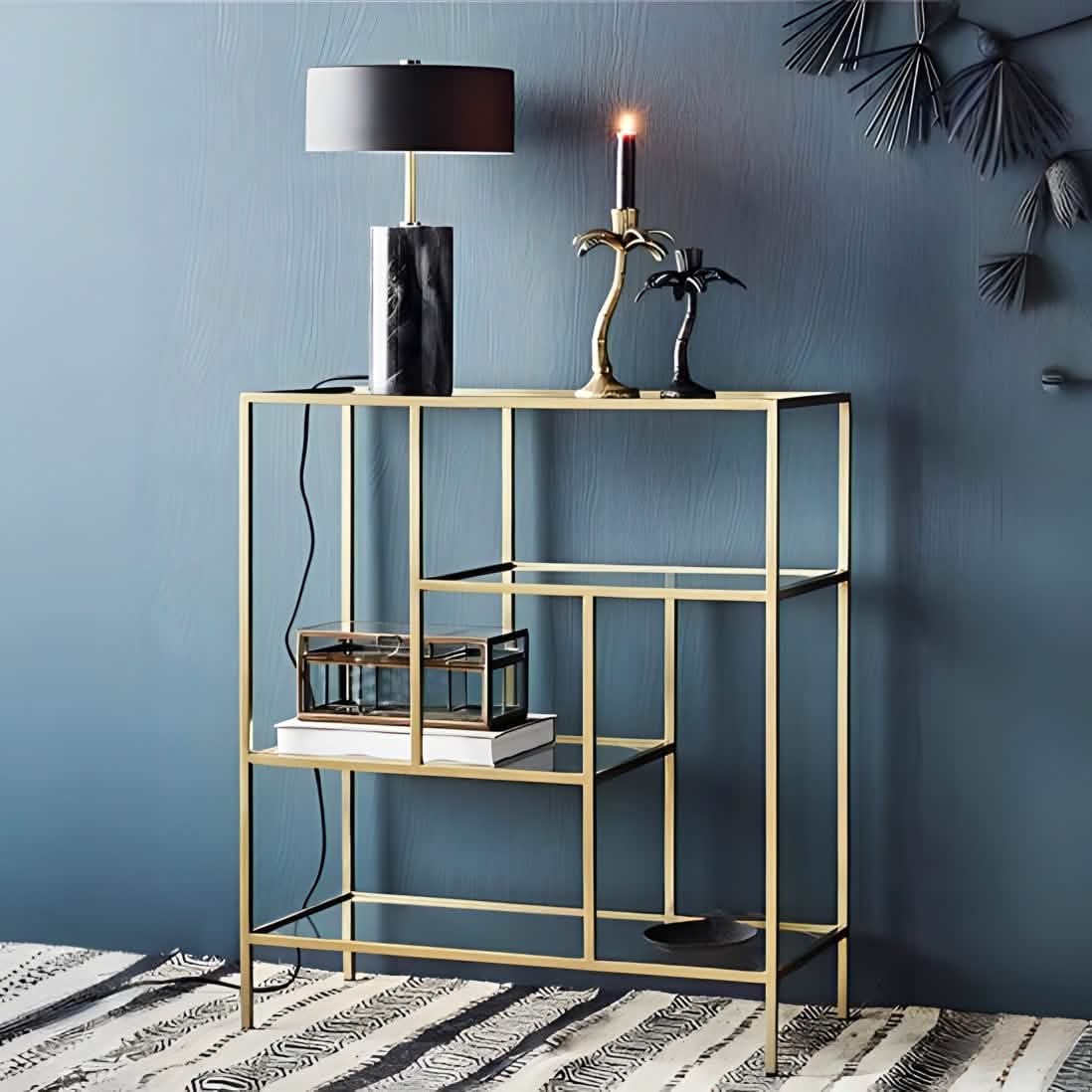 وحدة أرفف معدن و زجاج