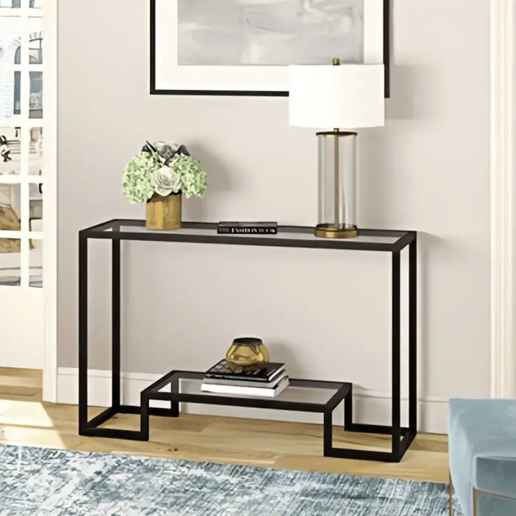 كونسول معدن بسطح زجاج