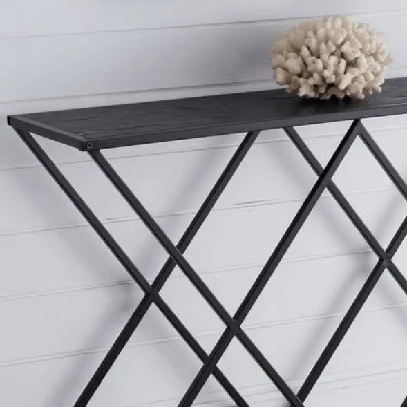 كونسول معدن بسطح خشب