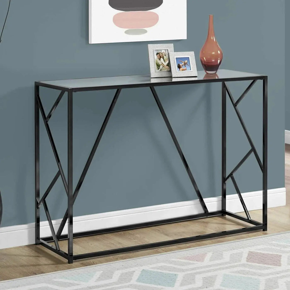 كونسول معدن بسطح زجاج