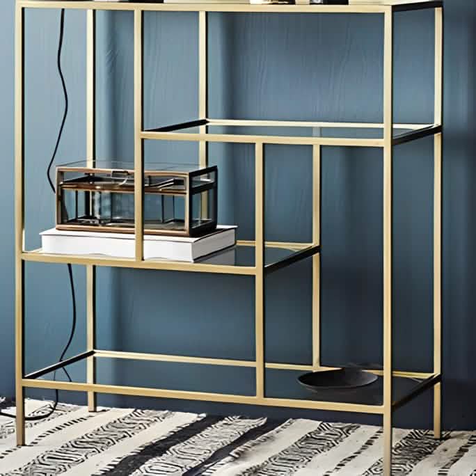 وحدة أرفف معدن و زجاج