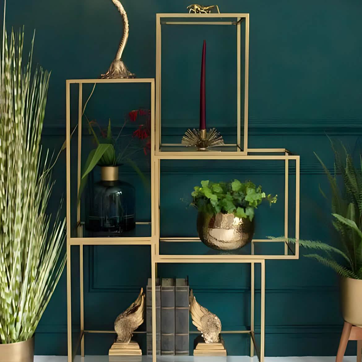 وحدة أرفف معدن و زجاج