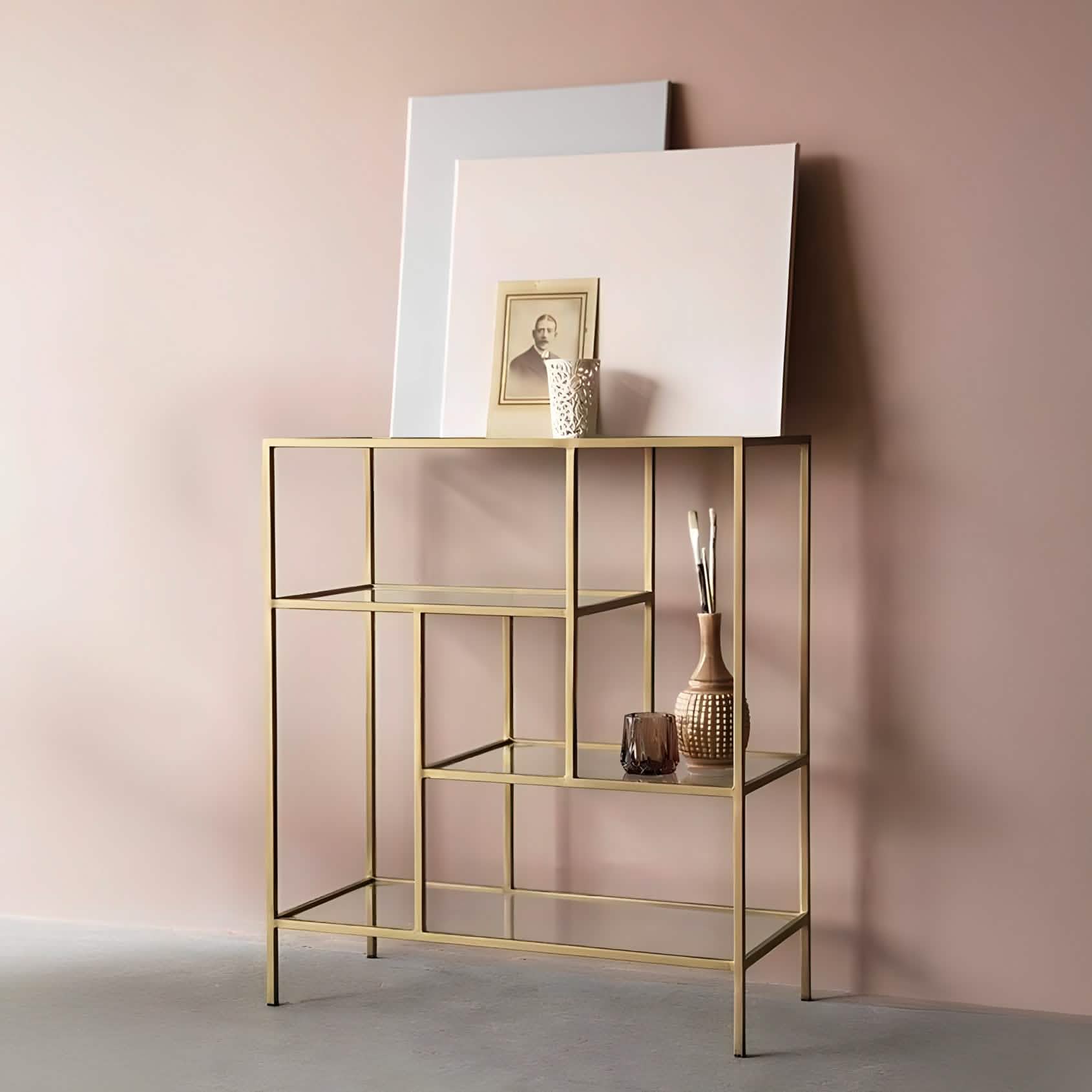 وحدة أرفف معدن و زجاج