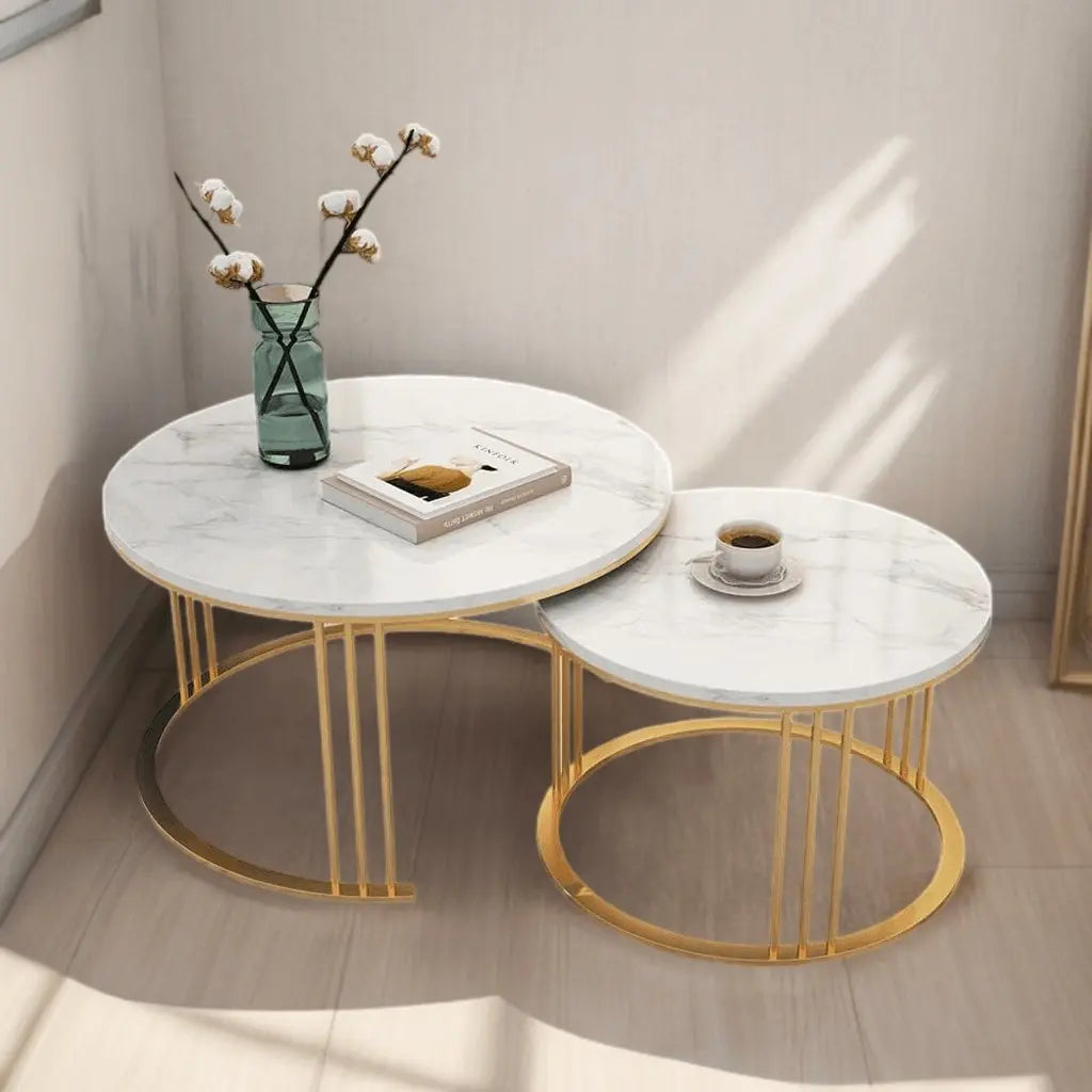 ترابيزة قهوة متداخلة معدن بسطح رخام