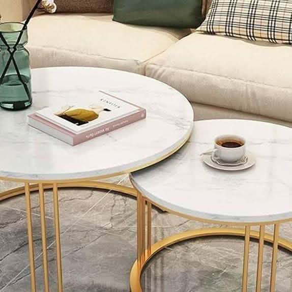 ترابيزة قهوة متداخلة معدن بسطح رخام