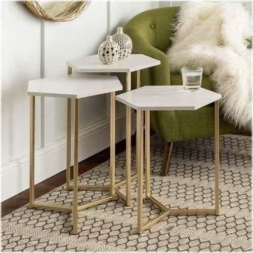 مجموعة ترابيزات جانبية معدن بسطح رخام