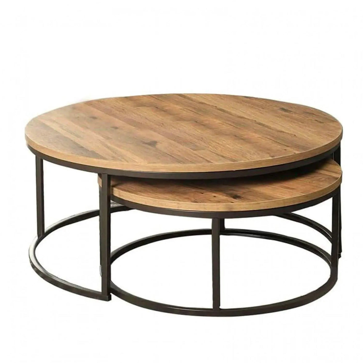 ترابيزة قهوة مزدوجة معدن بسطح خشب