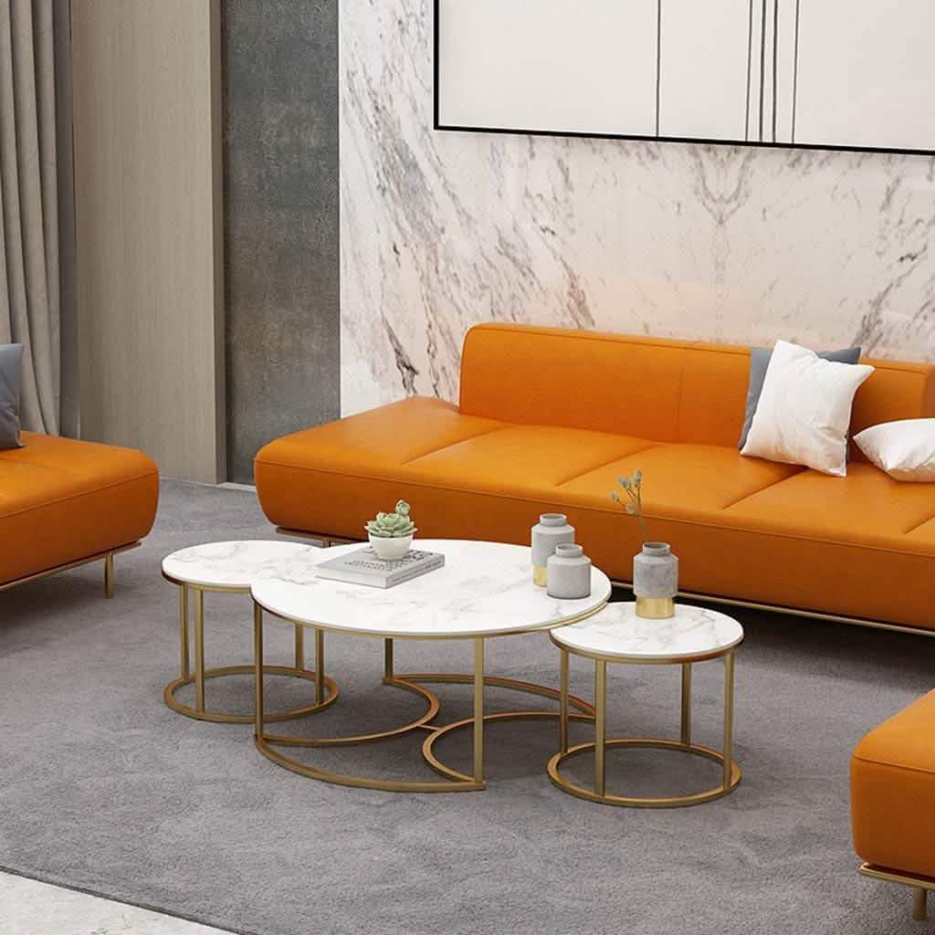 طقم ترابيزات قهوة معدن بسطح رخام