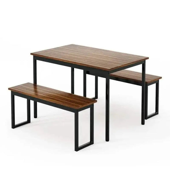 طقم سفرة معدن بسطح خشب