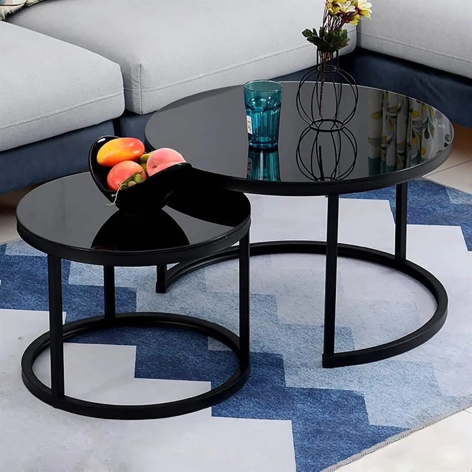 ترابيزة قهوة متداخلة معدن بسطح زجاج