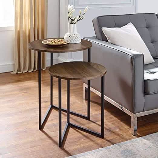 ترابيزة جانبية متداخلة معدن بسطح خشب