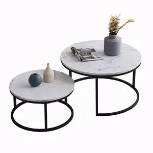 ترابيزة قهوة متداخلة معدن بسطح رخام