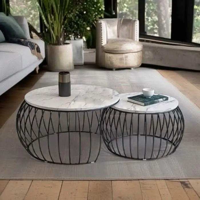 ترابيزة قهوة متداخلة معدن بسطح رخام