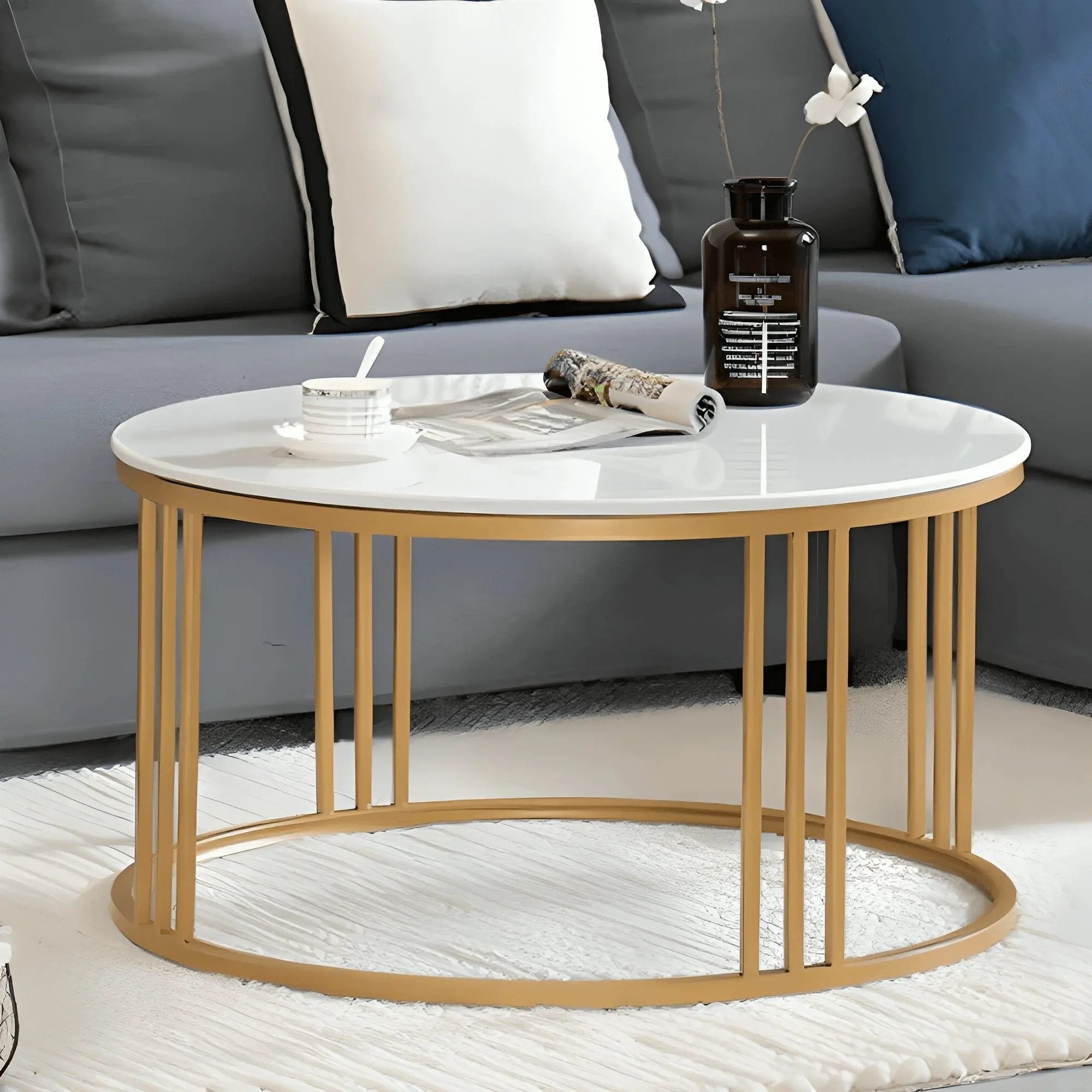 ترابيزة قهوة مع ترابيزة جانبية معدن