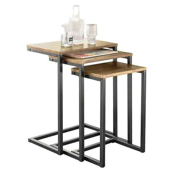 ترابيزات جانبية متداخلة معدن بسطح خشب